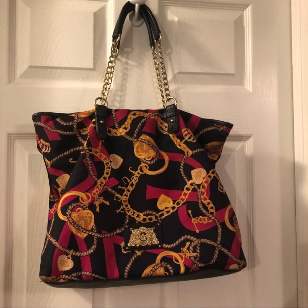 Juicy Couture Black, Gold & Pink Chain Print Tote